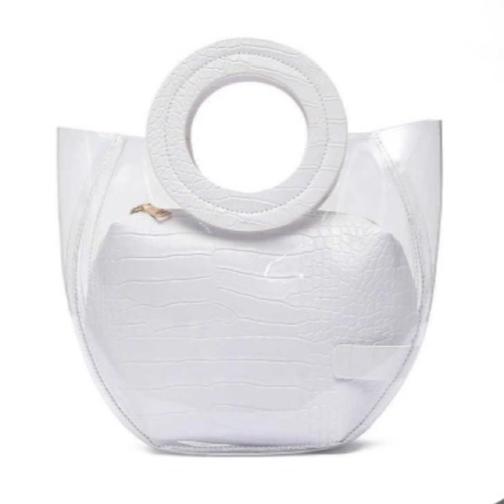 White Croc-Embossed Clear Women's Tote Bag